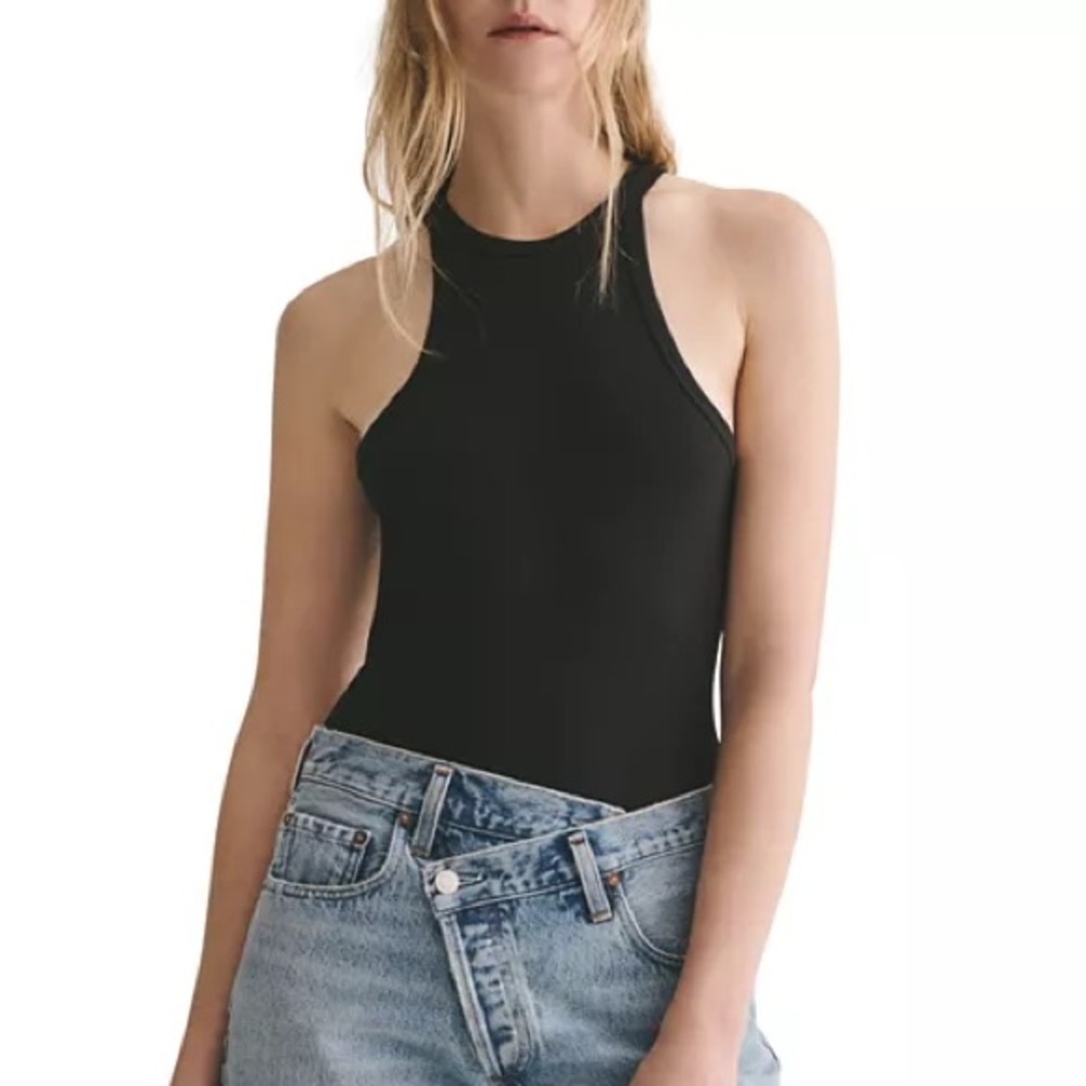 AGOLDE RIANNE HIGH NECK RACERBACK BODYSUIT BLACK SIZE SMALL